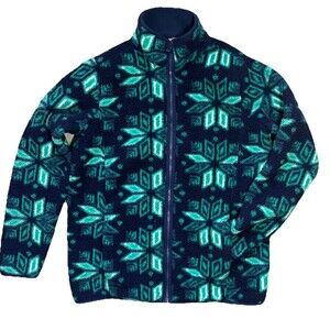 Lands End Women’s Small Blue Quarter Zip Fleece Snowflake Winter Gorpcore Ski